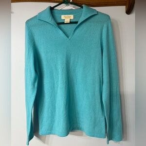 Peck & Peck Cashmere Sweater Medium Tourquise Collared Long Sleeve Pullover
